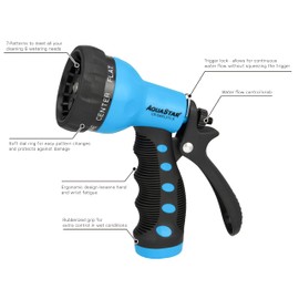 AQUASTAR by Eden AS73374 Rear-Trigger 7-Pattern Hose Nozzle (Blue) | Impact-Resistant ABS, Ergonomic Grip, Adjustable Spray Patterns for Lawn & Garden, Vibrant Colors