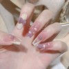 Uñas postizas acrílicas de cobertura completa con lazo morado en