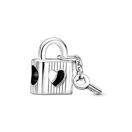 Ouroyea Padlock and Key Dangle Charm 925 Sterling Silver Pendant,Jewelry Bead Gift for Women Bracelet&Necklace