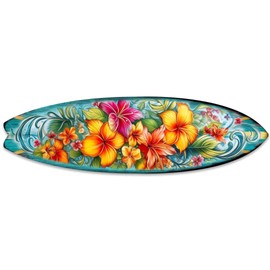 48-inch Hawaiian Flowers Surfboard Wall Art, Handcrafted Coastal Holiday Décor by G. Debrekht
