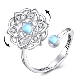 Grmdit Just Breathe Rings for Women 925 Sterling Silver Just Breathe Hope Lotus Rings Dandelion Open Adjustable Thumb Rings Inspirational Encouragement Lotus Jewelry Gifts for Women