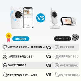 ieGeek Baby Monitor, Smartphone, Baby Camera, Surveillance Camera, Compatible with 2.4 and 5 GHz WiFi, Baby Sensor, Night Vision, Constant Recording, 360° Automatic Tracking, One-Touch Two-Way Calls,