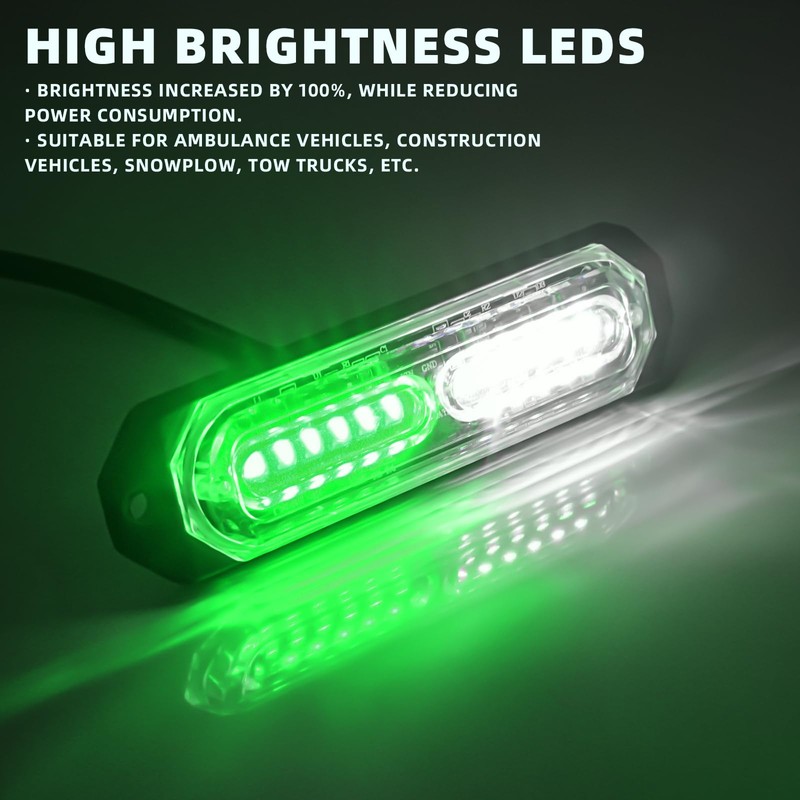 PKINGLAKE 8-Pcs 12 LED Sync Feature Emergency Strobe Grille Lights