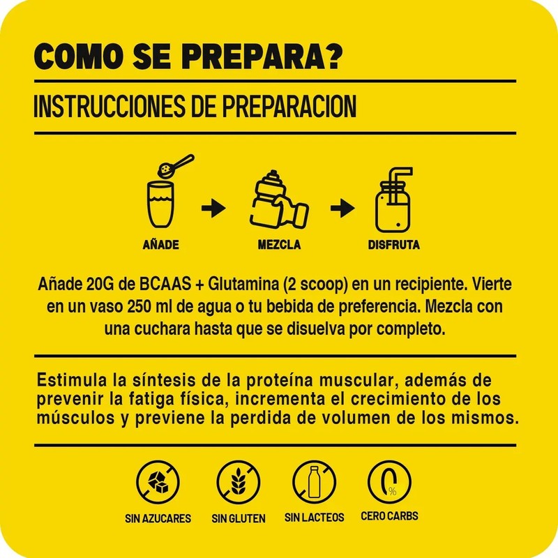 Aminoácidos Mr. Yellow BCAAs y Glutamina de 1 kg Sabor