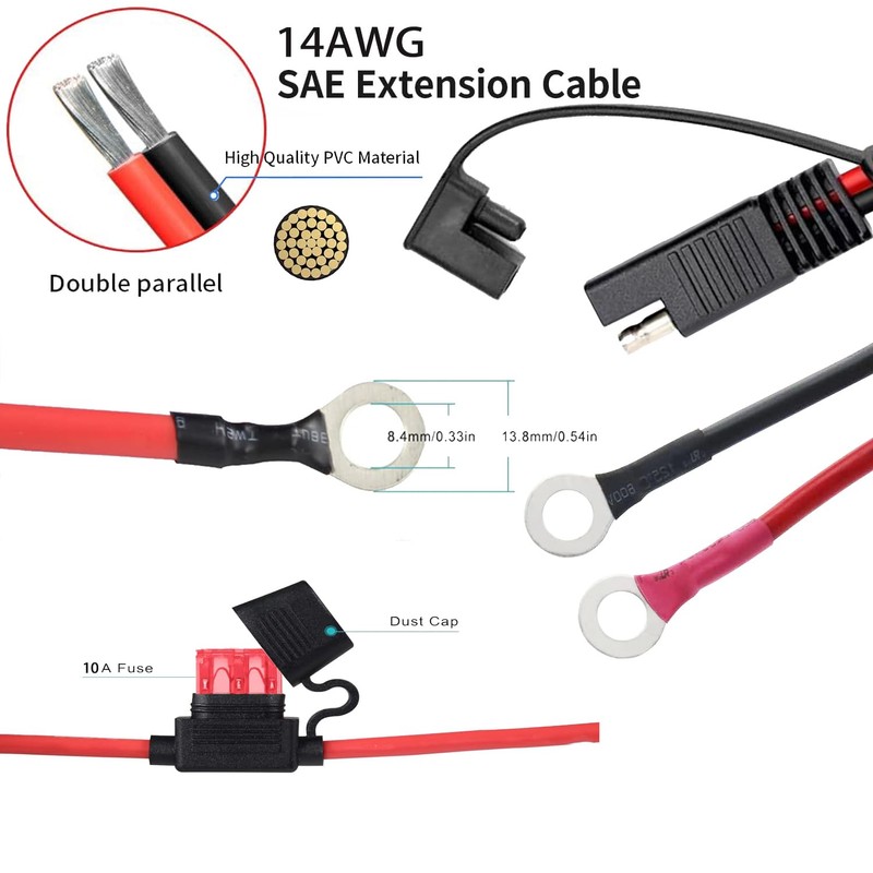 2 FT SAE Battery Connector, SAE to O Ring Terminal