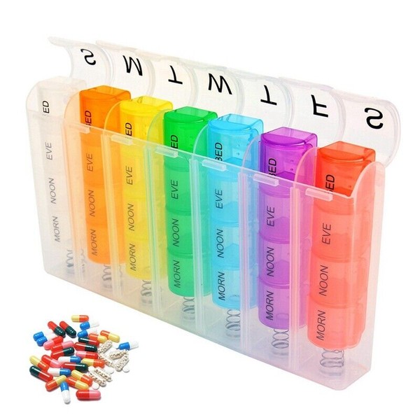 Weekly Pop Up Pill Box Storage Organizer 7 Day Medication Compartment Container