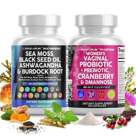 Her Vitality Bundle - Multimineral Sea Moss + PH Defend Womens Probiotic Supplement - Black Seed Oil Ashwagandha Burdock Root Cranberry Dmannose:_Buy 2 Get 2 FREE