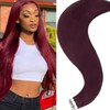 Tape-In Hair Extensions, Human Hair, Real Hair Extensions, Seamless Remy Hair Extensions, Invisible Straight Tape-In Hair Extension, Human Hair, Straight Hair Extensions (99j, 22 Inches (55 cm) – 50 g