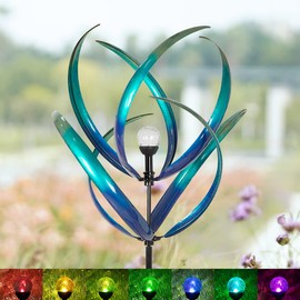 Cyan Oasis 82 inch Wind Spinners Outdoor - Extra Large Outdoor Metal Wind Sculptures Spinners with Solar Light, Windmills for The Yard Garden, Yard Art Garden Lawn Decor - Peacock Blue