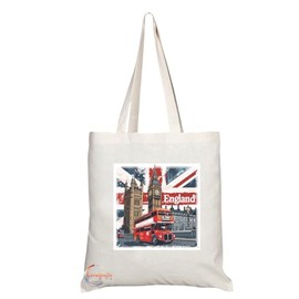 Coralgraph Inc TB2052 - Natural Reusable Shopping Souvenir Tote Bag Featuring England - (Design 9)