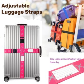 4 Pack Luggage Straps Suitcase Belts- Adjustable Luggage Belts Travel Packing Straps with Buckle Heavy Duty Non-Slip Bag Straps (Rose,Lake Blue,Green, Royal Blue)