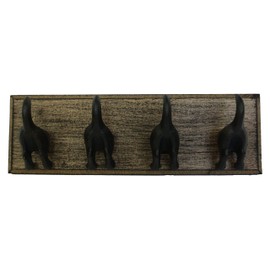 Lulu Decor, Cast Iron Dog Tail Hooks 4 Hooks on a Wood
