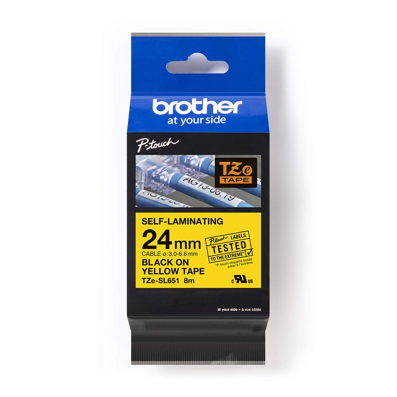 Original Brother TZe-SL651 Self Laminating Tape Black on Yellow -