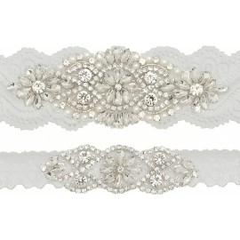 Conjunto Liguero De Encaje Elástico De Novia Con Cristal Per