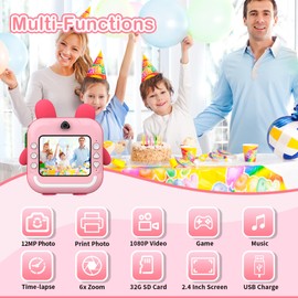 TOYOGO Kids Camera Instant Print, 1080P Digital Camera for Kids with 32G SD Card, Instant Print Camera with 3 Rolls of Print Paper, Christmas Birthday Gifts for 3-12 Year Old Girls Boys (Pink)