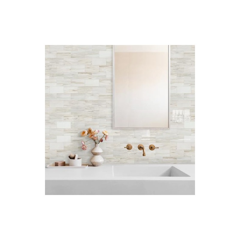 Vamos Tile 4-Piece Glossy Wooden Marble Grain Peel and Stick