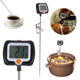 Miawtro Cooking Thermometer, Meat Thermometer with Stainless Steel 25 cm Probe and Pot Clamp, -50 °C ~ 300 °C, Precise Temperature Measurement, Kitchen Thermometer with Digital LCD Screen for Steak