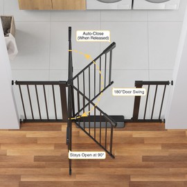 Cumbor 36" Extra Tall Baby Gate for Stairs, 29.7-54.2" Extra Wide Dog Gate for Doorways Hallways, Pressure Mounted Child Gate for Wide Opening, Auto Close Personal Safety for Babies and Pets, Black