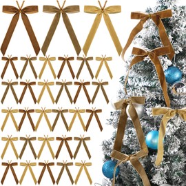 Riceshoot 30 Pcs 6 x 8 Inches Velvet Christmas Bow, Rustic Crafts Gift Bows for Christmas Tree, Christmas Garland, Large Gifts, Parties, Indoor or Outdoor Christmas DecorationsKhaki Assorted)