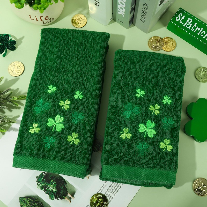 JarThenaAMCS 2Pcs Green St. Patrick's Day Hand Towels Cotton Embroidered