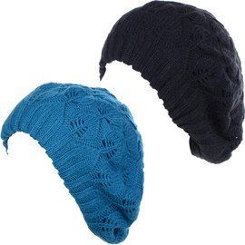 BYOS - Gorro de punto suave para mujer, Paquete de 2 - verde azulado y negro, Talla única