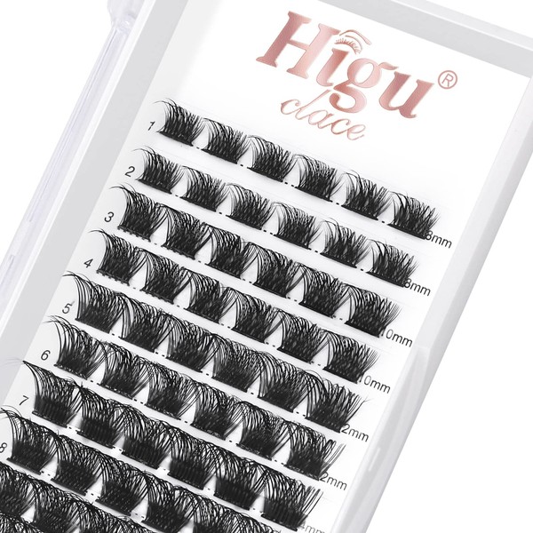 Pack of 72 Eyelash Clusters, DIY Eyelash Extensions, D Curl, 10 mm Wide Stem Clusters, Lashes, Individual Lashes, Clusters, Wisps, Reusable, Professional Makeup for Self-Application (Volume Style D 10 mm)