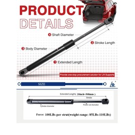 YSIL 20 Inch 100Lb Gas Struts Shock Lift Supports Gas Prop Spring Struts for Cars Pickup Truck Cap Camper Shell Rear Window RV Door Strut Leer Topper Canopy Toolbox Cabinet Floor Hatch Pack of 2