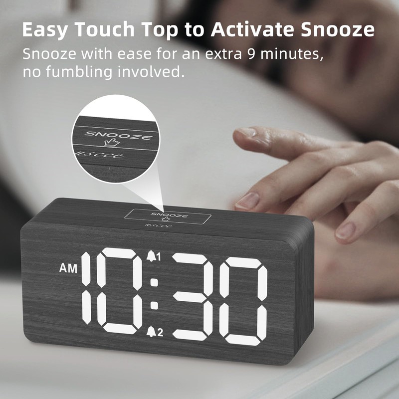 Wooden Digital Alarm Clocks for Bedrooms: Dimmable Dual Alarm Clock