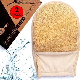 100% Natural Loofah Glove [UK Brand] Exfoliating Glove Made of Eco Friendly Egyptian Loofah Sponge, Body Exfoliating Glove for Shower and Bath, Pack of 2
