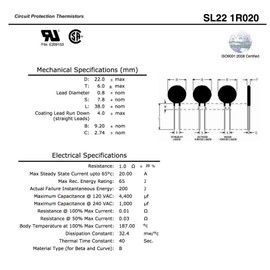 Ametherm SL22 1R020 (Pack of 2) NTC THERMISTOR,ICL 1 OHM 20% 20A 22MM, (Also SG100, SG301)