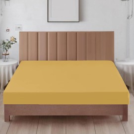 Ev Dekor Double Fitted Sheet Ochre | Yellow - Deep Pocket Bedsheet 14inch (35 cm) - Soft Brushed Microfiber Fitted Bed Sheet Double bed – Easy Care Bottom Sheets, 35cm deep fitted sheets