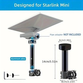 Starlink Mini Roof Rack Mount, 1/4"-20 and 3/8"-16 Threaded Stainless Steels Mount Adapter for Starlink Mini, RV Ladder Mount Suitable for Pipe Diameters of 0.8-1.17in
