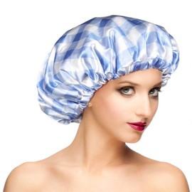 Shower Cap for Women Reusable Waterproof, Double Waterproof Layers Large Shower Cap, Plastic Shower Caps with PEVA Lining Bathing Cap Adjustable Elastic Band Hair Cap for Shower