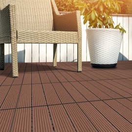 Interlocking Deck Tiles - 30-Pack 11.6-in Wood Plastic Composite All-Weather Outdoor Flooring Balcony Poolside or Patio by Pure Garden (Brown)