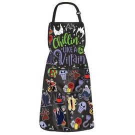ZJXHPO Villain Kitchen Apron Chillin Is Like A Villain Apron With Pocket Bad Witch Kitchen Decor Evil Queen Housewarming Gift (C-Villain Apron)