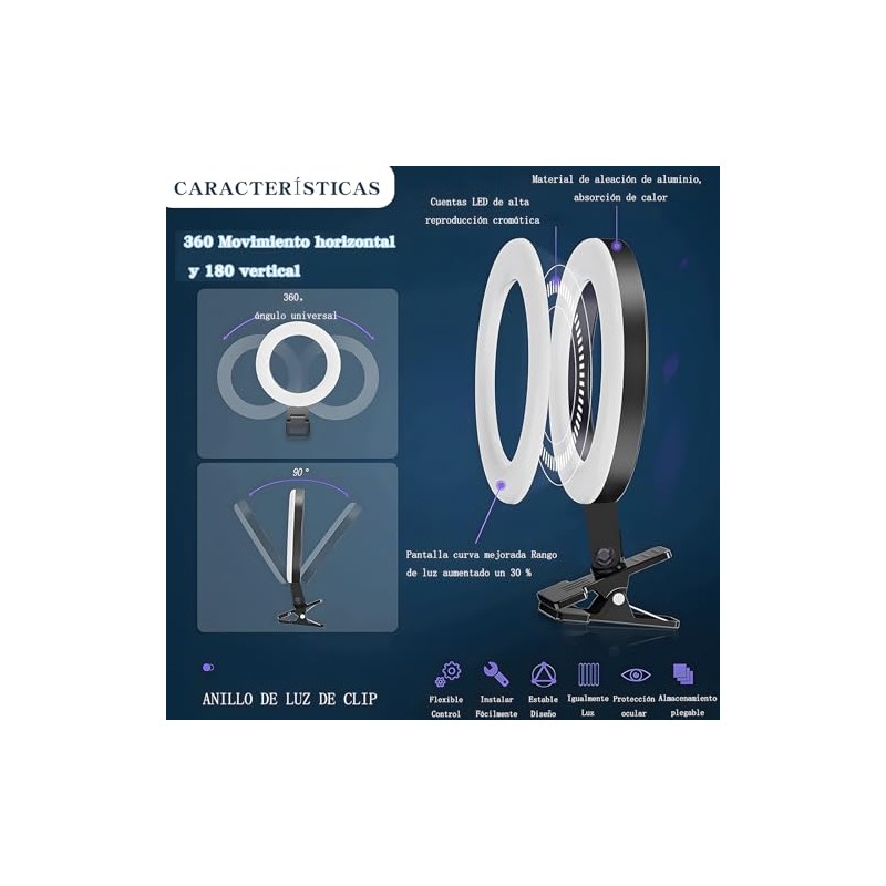Luz de Anillo LED para selfie, Aro de luz Ajustable