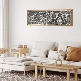 MUDECOR Large Framed Canvas Print Wall Art Floral Silhouette Elegant Black and White Botanical Antique Retro Fine Art Illustrations Decorative Colorful Multicolor for Bedroom - 60"x20"