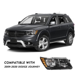 TUSDAR Headlight Assembly Set for 09-20 Dodge Journey Driver and Passenger Side Black Housing Amber Reflector Bulbs Included