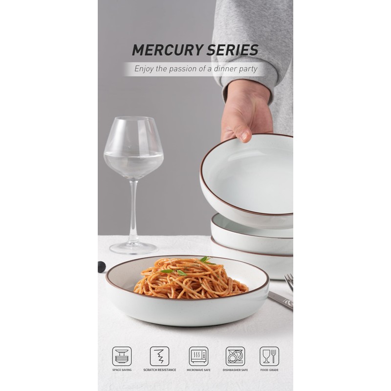 famiware Mercury Pasta Bowls Set of 4, 33 oz Large