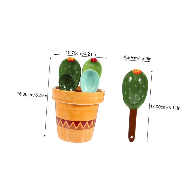 LABRIMP Elegant Cactus Measuring Spoon Set 5-Piece Ceramic Utensils Ergonomic