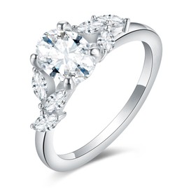 IRROYA Oval Cut 1.5CT Genuine Women's Moissanite-925 Sterling Silver Platinum Plated Wedding Rings- Match Marquise Moissanite Classic Design Diamond ring Proposal ring Gift for Mom、Her, Metal, Moissanite