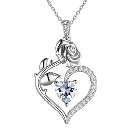 Created Diamond April Birthstone Necklace Love Heart Rose Flower Necklace for Women Girls 925 Sterling Silver Birth Stone Pendant Necklace Birthday Anniversary Christmas Jewellery Gifts for Her FP219W