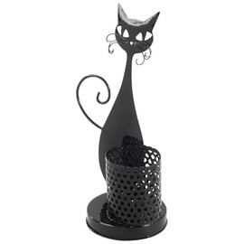 Cat Desk Pen Holder: Retro-Look Metal Organizer with Adorable Whiskered Feline. Keep Your Pens, Pencils, and More Upright in Style! Measures 12" high x 10" Dia.