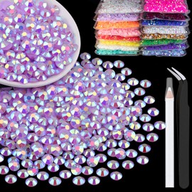 BELLEBOOST 1500pcs 6mm Resin Rhinestones Bulk, Lavender Purple AB Flatback Round Jelly Rhinestones Bedazzling Non Hotfix Crystal Gems Large Quantity Wholesale for DIY Crafts Clothes Tumblers Face Makeup Manicure