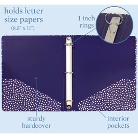 Steel Mill & Co Cute Decorative Hardcover 3 Ring Binder for Letter Size Paper, 1 Inch Round Rings, Blue Binder Organizer for School/Office, Navy Dots