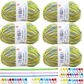 Crochet Yarn Balls(6 X 50g, 4-Ply), Knitting Wool Yarn for Crochet, Double Knitting Wool with Aluminum Crochet Hooks Stitch Markers, Acrylic Yarn for DIY Craft and Crochet Project (01 Spring Green)