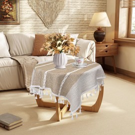 tiosggd Boho Small Tablecltoh Square 24 x 24 inch, Cotton Linen Bedside Table Cloth with Tassel, Brown Nightstand Cover Top, Farmhouse Dresser End Side Table Cover, Rustic Summer Home Decor