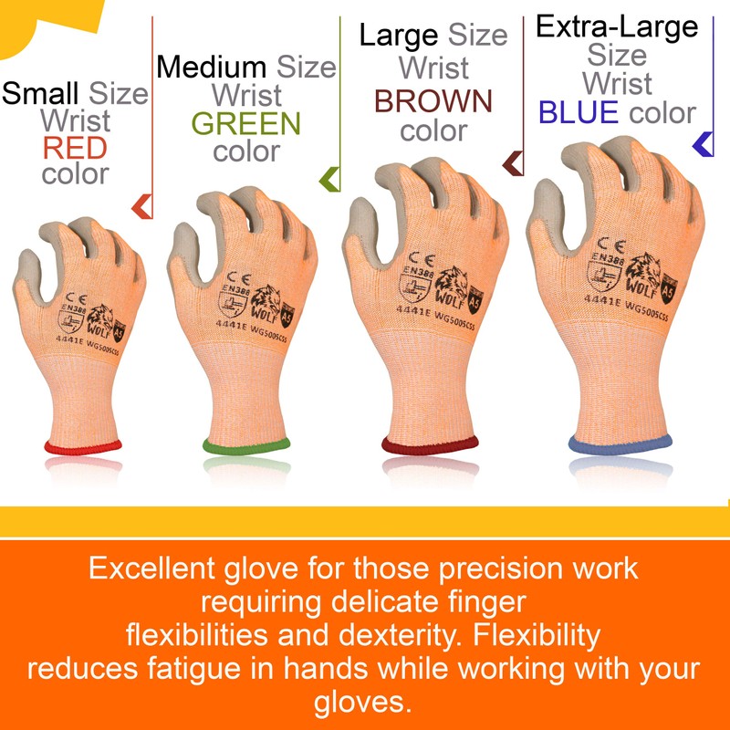 WOLF Hi-Viz Orange ANSI A5 Cut Resistant Breathable PE Grip