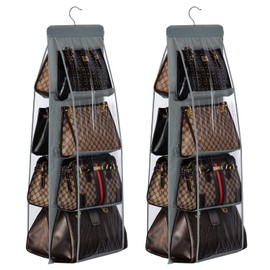 Lirex 2-Pack Handbag Hanging Purse Organizer for Closet, 8 Pocket Handbag Storage Organizer Hanger Oxford Cloth Closet Organizer for Family Closet Bedroom, Foldable and Universal Fit, Dark Grey