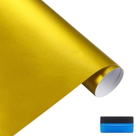 NewL Brushed stainless steel Metallic Vinyl Wrap Film Matte Chrome Car Wrapping Foil Sticker Sheet For Car Laptop Furniture (Gold, 30cm x 150cm)